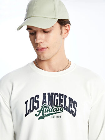 LCW Casual Ekru Bisiklet Yaka Uzun Kollu Baskılı Erkek Sweatshirt
