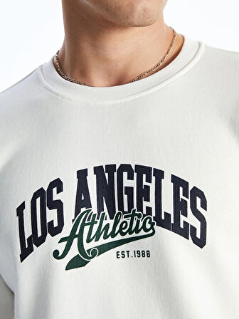 LCW Casual Ekru Bisiklet Yaka Uzun Kollu Baskılı Erkek Sweatshirt