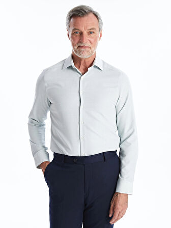 LCWAIKIKI Formal Yeşil Slim Fit Uzun Kollu Armürlü Erkek Dokulu Gömlek