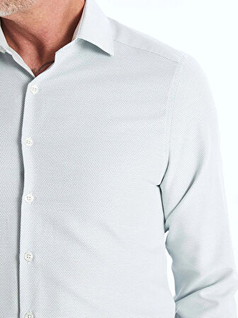 LCWAIKIKI Formal Yeşil Slim Fit Uzun Kollu Armürlü Erkek Dokulu Gömlek