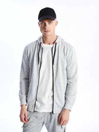 LCW Casual Gri Kapüşonlu Uzun Kollu Erkek Fermuarlı Sweatshirt
