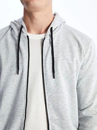 LCW Casual Gri Kapüşonlu Uzun Kollu Erkek Fermuarlı Sweatshirt