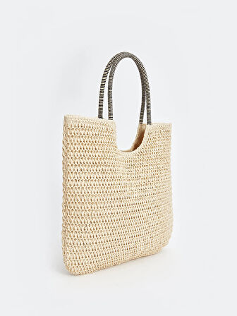 LCW ACCESSORIES EKRU Kadın Hasır Omuz Çantası