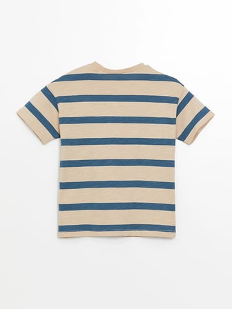 LCW Kids Bej Bisiklet Yaka Çizgili Erkek Bebek Tişört