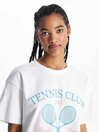 XSIDE ACTIVE Beyaz Bisiklet Yaka Baskılı Kısa Kollu Kadın Tişört