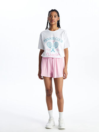 XSIDE ACTIVE Beyaz Bisiklet Yaka Baskılı Kısa Kollu Kadın Tişört