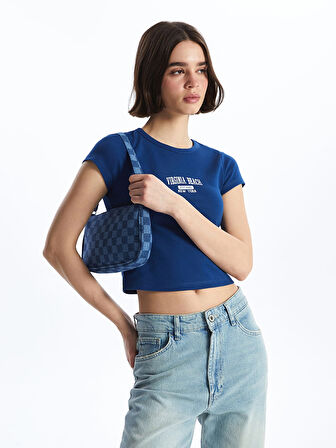 LCW ACCESSORIES MAVİ Ekose Desenli Kadın Baget Çanta