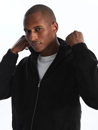 LCW Vision Siyah Standart Kalıp Kapüşonlu Erkek Triko Hırka