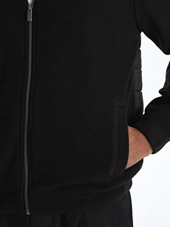 LCW Vision Siyah Standart Kalıp Kapüşonlu Erkek Triko Hırka