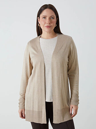 LCWAIKIKI Basic Bej Şal Yaka Düz Uzun Kollu Kadın Triko Hırka
