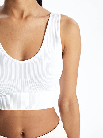 XSIDE ACTIVE BEYAZ V Yaka Düz Seamless Kadın Spor Büstiyer