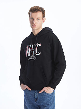 XSIDE Siyah Uzun Kollu Baskılı Erkek Hoodie