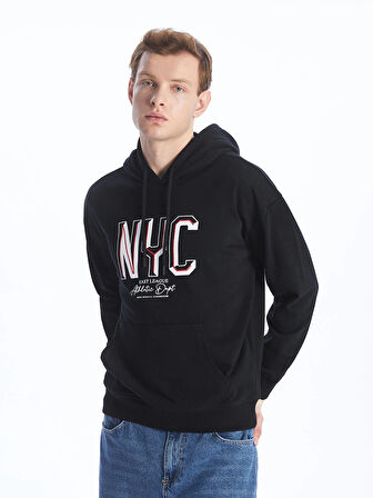 XSIDE Siyah Uzun Kollu Baskılı Erkek Hoodie