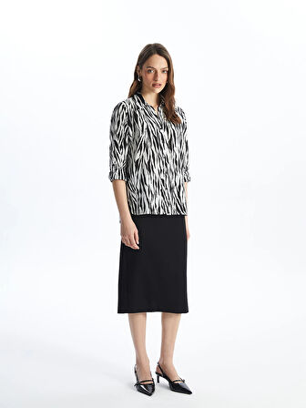 LCWAIKIKI Classic Siyah Desenli Uzun Kollu Poplin Kadın Gömlek