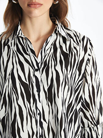 LCWAIKIKI Classic Siyah Desenli Uzun Kollu Poplin Kadın Gömlek