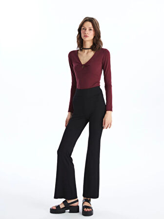 LCW Vision Siyah Beli Lastikli İspanyol Paça Kadın Tayt Pantolon