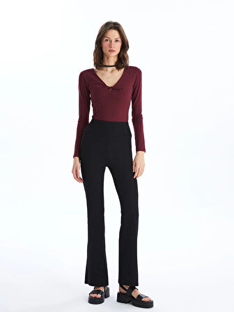 LCW Vision Siyah Beli Lastikli İspanyol Paça Kadın Tayt Pantolon