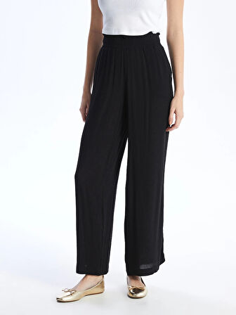 LCWAIKIKI Classic Siyah Beli Lastikli Dokulu Geniş Paça Kadın Pantolon