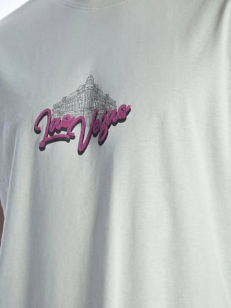 XSIDE Gri Bisiklet Yaka Kısa Kollu Baskılı Penye Erkek Tişört