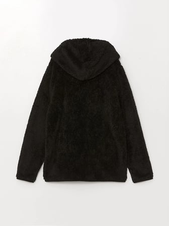 LCW Kids Siyah Kapüşonlu Pelüş Kız Çocuk Fermuarlı Sweatshirt