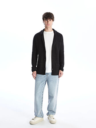 XSIDE Siyah Slim Fit Şal Yaka Erkek Triko Hırka