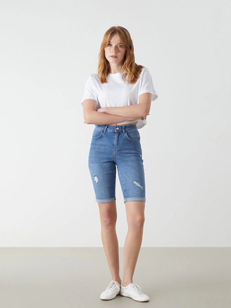 LCW Jeans Indigo Bermuda Fit Kadın Jean Şort