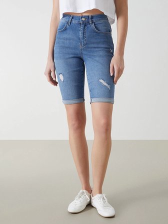 LCW Jeans Indigo Bermuda Fit Kadın Jean Şort
