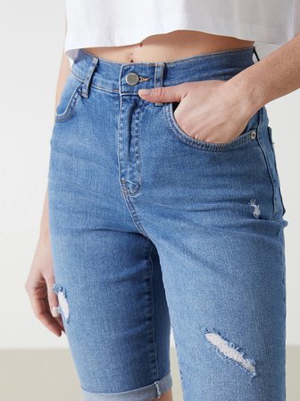 LCW Jeans Indigo Bermuda Fit Kadın Jean Şort