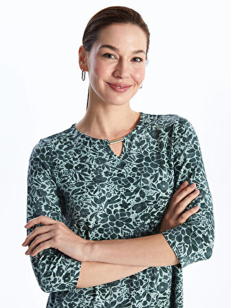 LCW Grace Yeşil Bisiklet Yaka Çiçekli Kadın Bluz