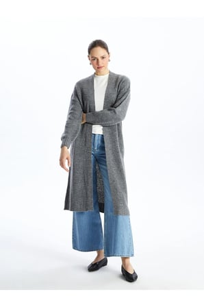 LCW Modest Şal Yaka Düz Uzun Kollu Oversize Kadın Triko Hırka