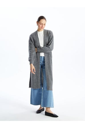 LCW Modest Şal Yaka Düz Uzun Kollu Oversize Kadın Triko Hırka