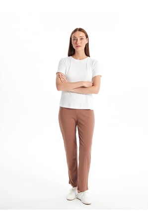 Kadın Beli Lastikli Düz Pantolon