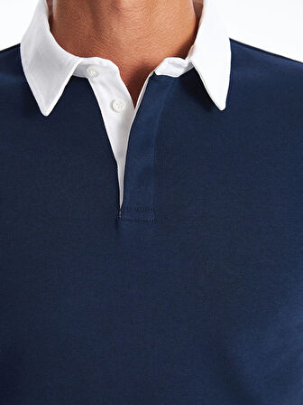 LCWAIKIKI Classic İndigo Polo Yaka Uzun Kollu Erkek Sweatshirt