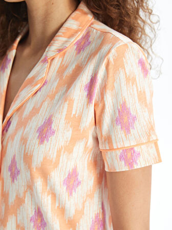 LCW DREAM MERCAN Gömlek Yaka Desenli Kısa Kollu Kadın Pijama Takımı