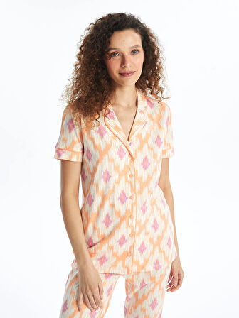 LCW DREAM MERCAN Gömlek Yaka Desenli Kısa Kollu Kadın Pijama Takımı