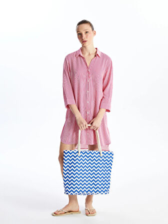 LCW ACCESSORIES MAVİ Çizgi Desenli Kadın Plaj Çantası