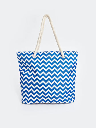 LCW ACCESSORIES MAVİ Çizgi Desenli Kadın Plaj Çantası