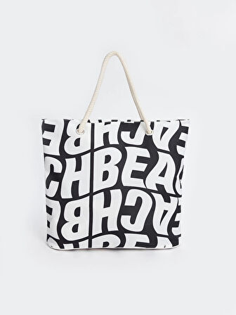 LCW ACCESSORIES SİYAH Yazı Baskılı Kadın Plaj Çantası