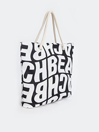 LCW ACCESSORIES SİYAH Yazı Baskılı Kadın Plaj Çantası
