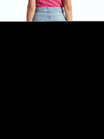 LCW Jeans Indigo Beli Kemerli Mom Fit Kadın Jean Pantolon