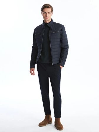 LCW Vision Lacivert Slim Fit Dik Yaka Erkek Deri Görünümlü Mont