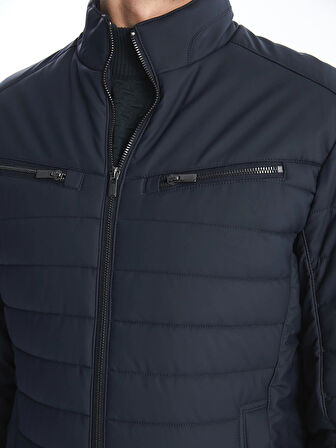 LCW Vision Lacivert Slim Fit Dik Yaka Erkek Deri Görünümlü Mont