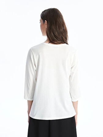 LCW Grace BEYAZ Bisiklet Yaka Baskılı Kadın Tişört