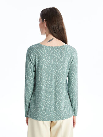 LCW Grace Turkuaz V Yaka Desenli Uzun Kollu Kadın Bluz