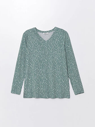 LCW Grace Turkuaz V Yaka Desenli Uzun Kollu Kadın Bluz