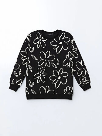 Bisiklet Yaka Çiçekli Kız Çocuk Sweatshirt_W4LF39Z4-HEG_8684141659154_8-9 Yaş