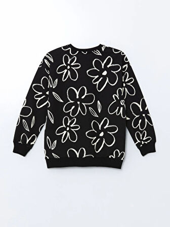 Bisiklet Yaka Çiçekli Kız Çocuk Sweatshirt_W4LF39Z4-HEG_8684141659154_8-9 Yaş