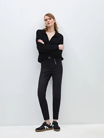 LCW Jeans Siyah Beli Kemerli Jüpiter Süper Skinny Fit Kadın Jean Pantolon