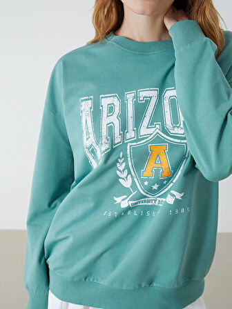 Bisiklet Yaka Baskılı Kadın Sweatshirt_W4LB83Z8-DBV_8684142311228_M