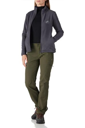 Kadın Tam Fermuarlı Kalın Outdoor Polar Ceket FÜME